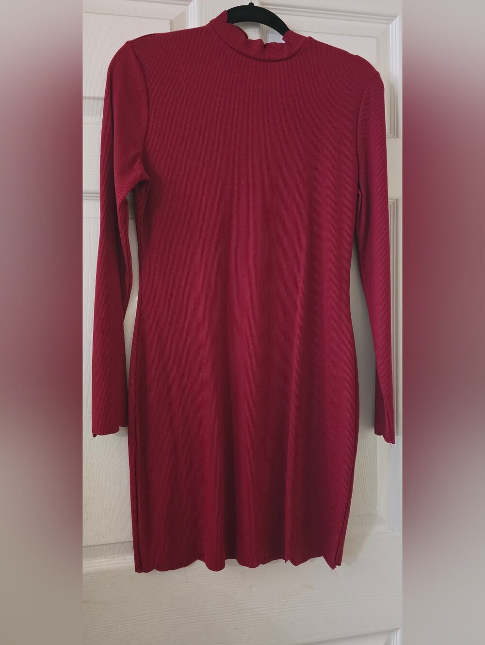 Women’s Ribbed Long Sleeve Mock Neck Dress - Wine L